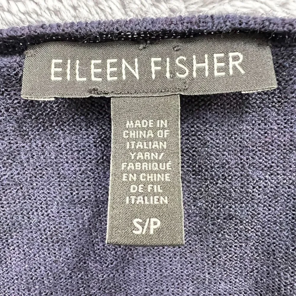 Eileen Fisher Navy Short Sleeve Wool Scoop Neck Sweater, Small. - Picture 3 of 8